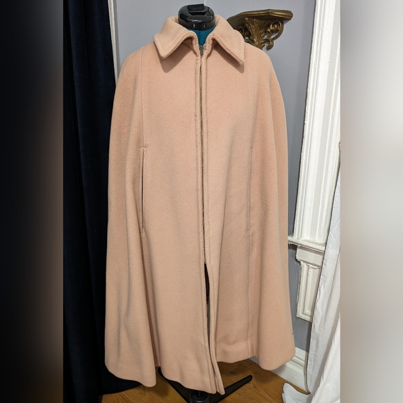 Vintage tan wool cape with collar, fully lined, OS, handmade - Picture 1 of 8